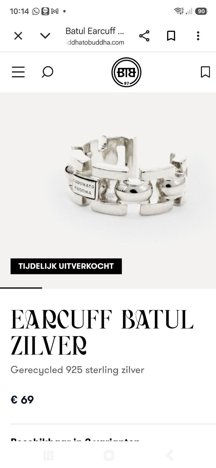 Buddha to Buddha Batul Earcuff Zilver, Hangers, Nieuw, Ophalen of Verzenden, Zilver