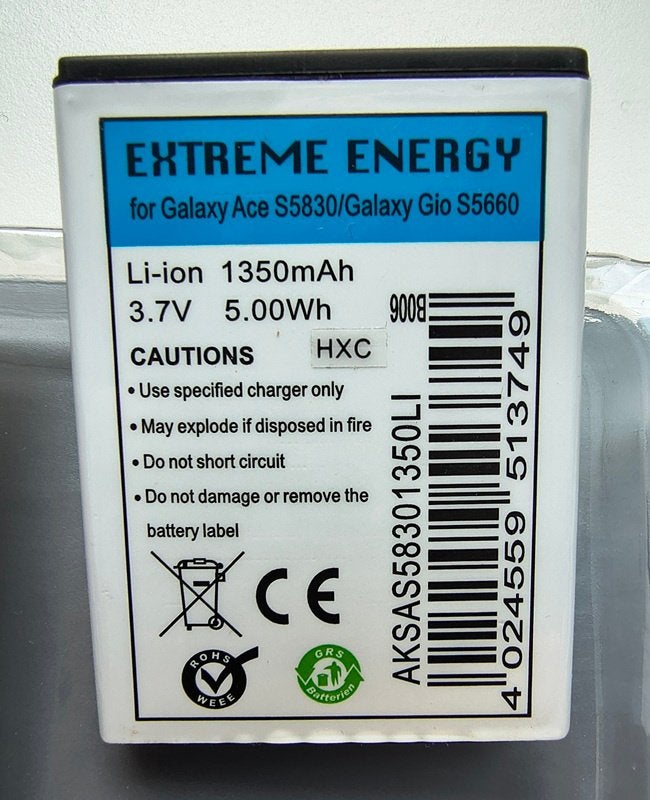 Li Ion Batt 1.350mAh 5.0Wh 3.7V voor Galaxy Ace, Fit + Gio, Ophalen of Verzenden, Nieuw, Samsung