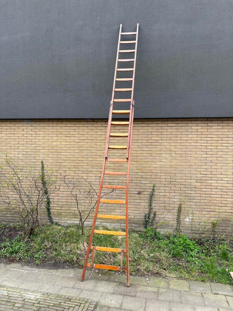 24 sports (2x12 sports) houten opsteekladder, Ophalen, Gebruikt, Ladder, Opvouwbaar of Inschuifbaar