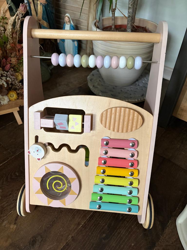 Houten loopkar met activiteiten en 4 blokjes, Ophalen, Gebruikt, Overige typen, Met geluid