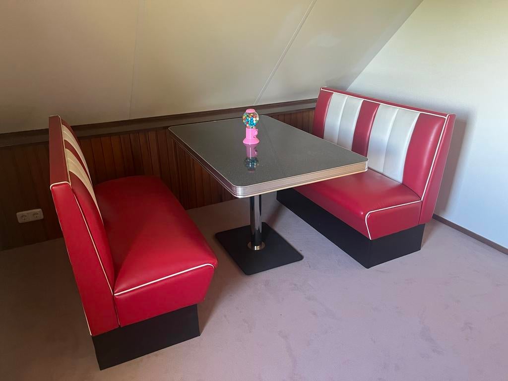 Amerikaanse USA Diner Banken met Tafel - Retro Stijl, Ophalen, Gebruikt, Twee, Leer