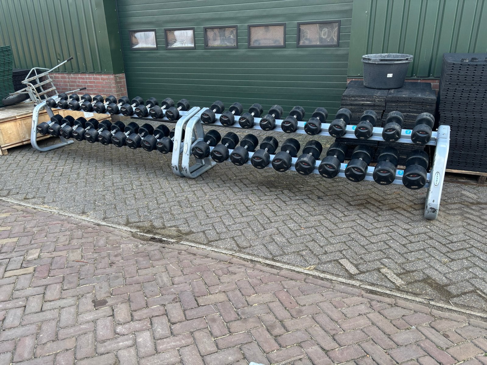Lifemaxx Dumbbellset 1-50 kg met toren en Precor rekken, Ophalen, Gebruikt, Lifemaxx, Lifemaxx