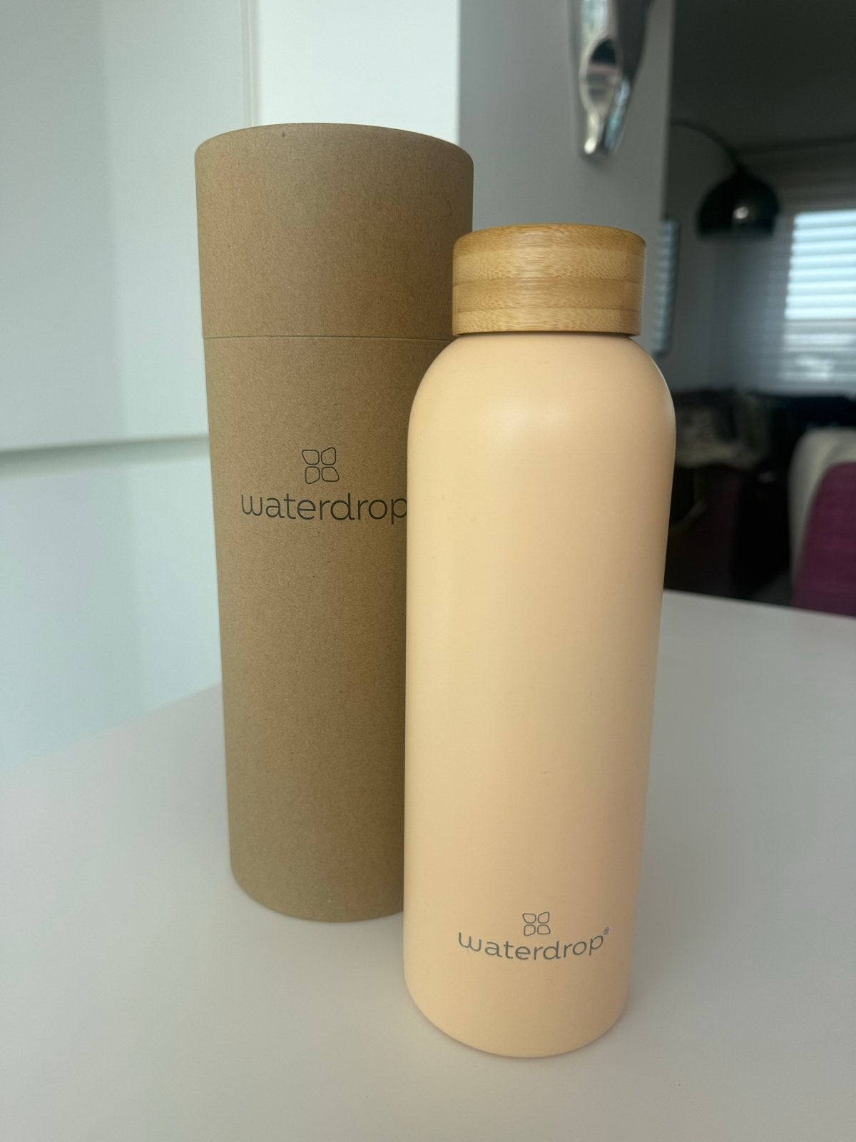 Waterdrop drinkfles met bamboe dop 600 ml, Ophalen of Verzenden, Nieuw, Oranje, Metaal