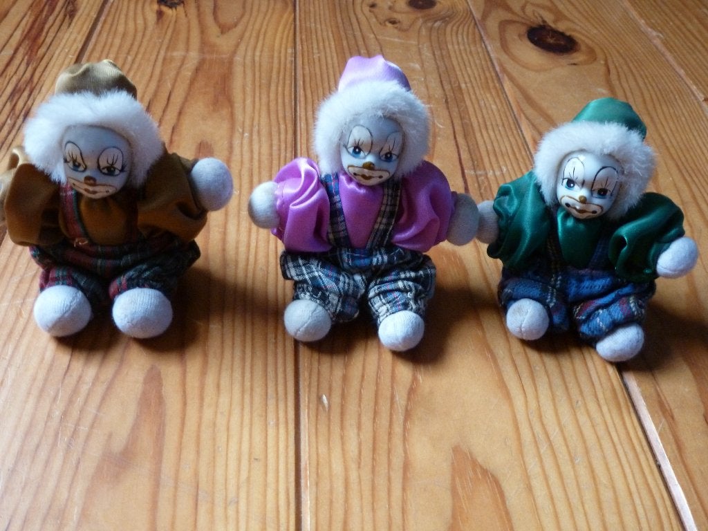 Set van drie porseleinen clowns poppen, Verzamelen, Ophalen of Verzenden, Gebruikt, Pop