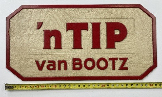 Reclame karton 'N Tip van Bootz jaren 1930, Ophalen of Verzenden, Gebruikt, Reclamebord