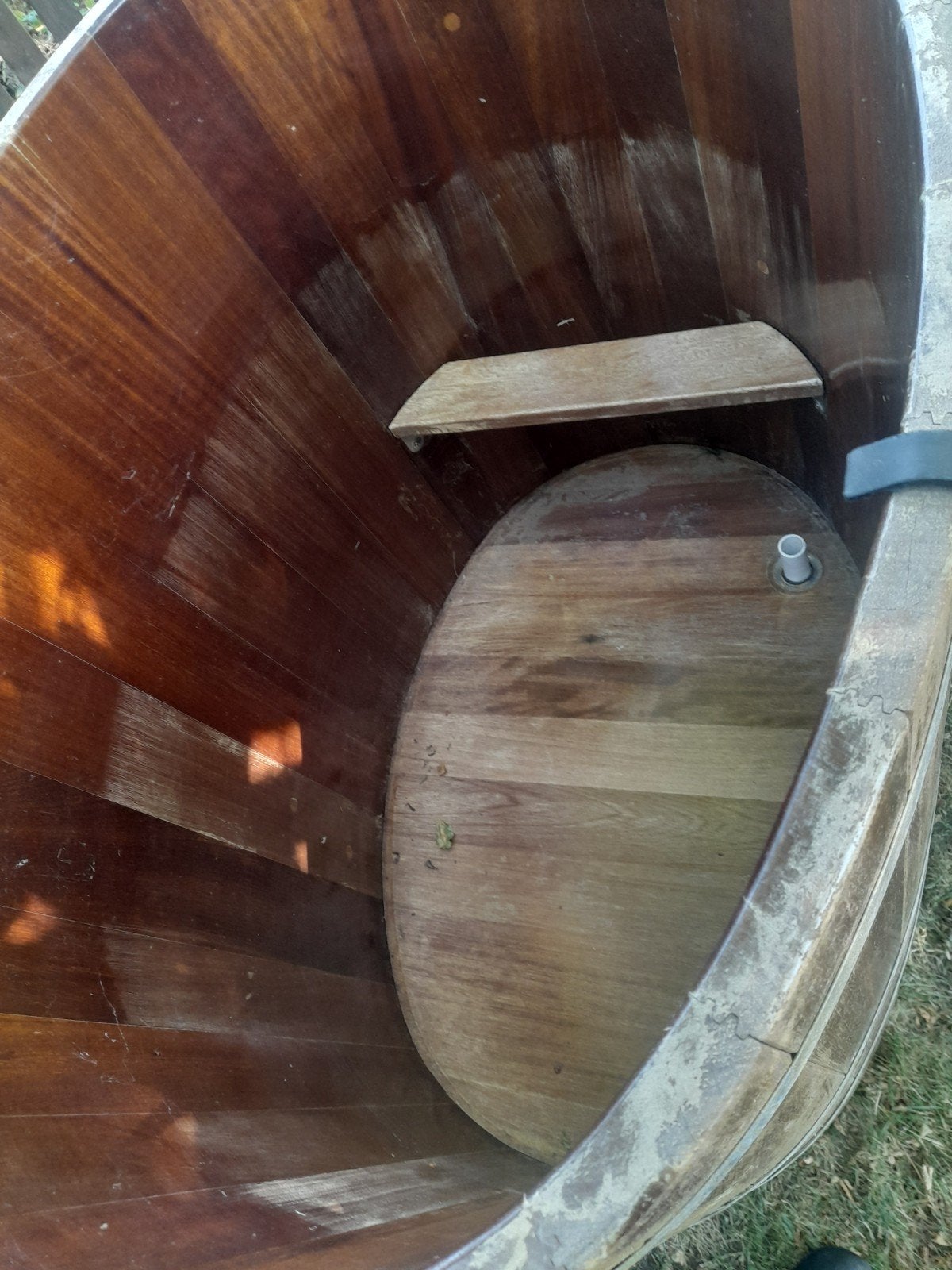 Houten Hottub / Badkuip met Trap en Afdekzeil, Tuin en Terras, Ophalen, Gebruikt, Trap