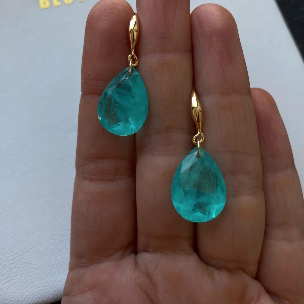 Oorbellen paraiba kristal Verguld met 14K natuurlijke steen, Met kristal, Overige materialen, Hangers, Nieuw