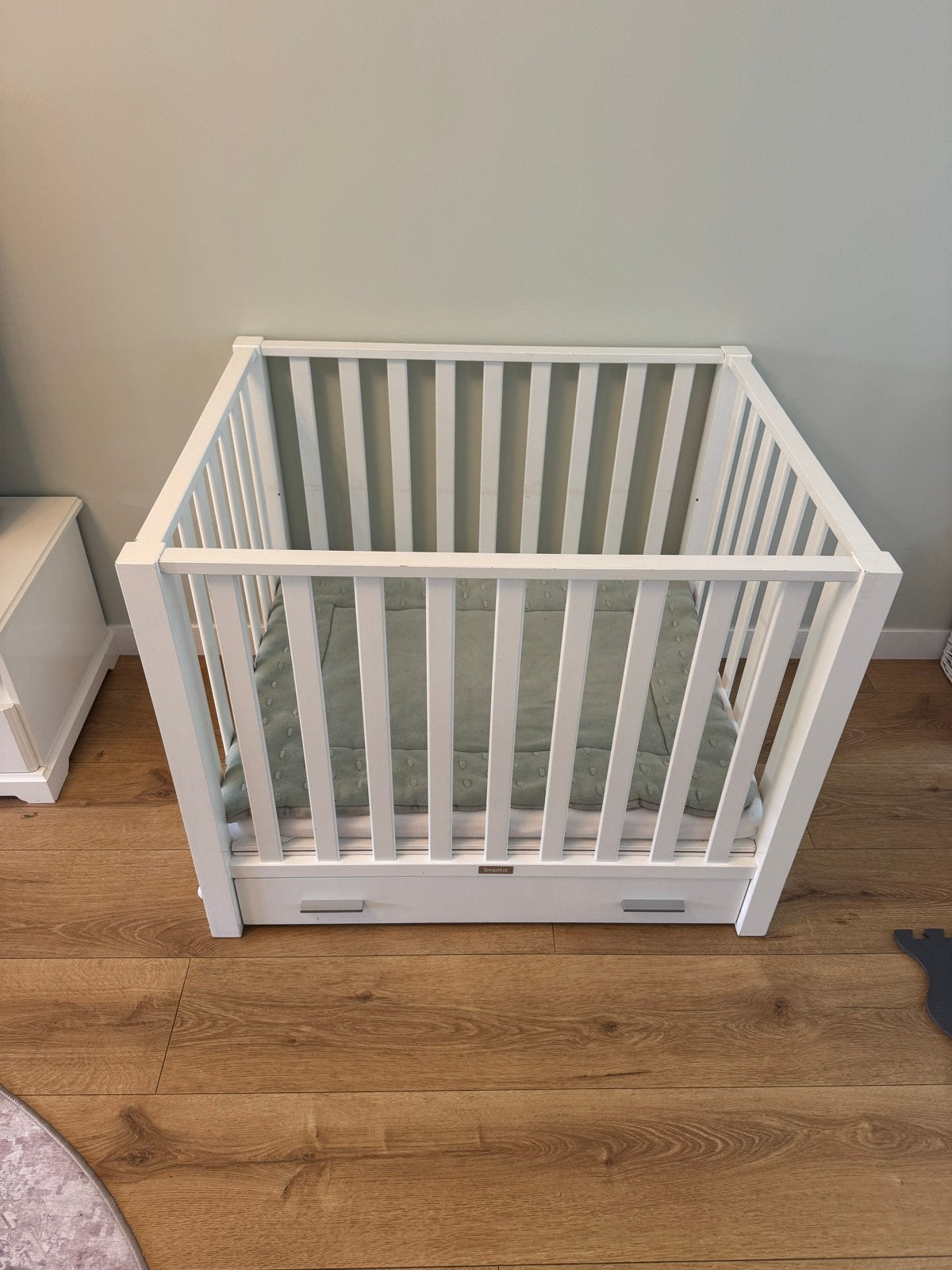 Box wit, 80x100cm, lade,  in hoogte verstelbaar, met matras, Ophalen, Gebruikt, Rechthoekig, In hoogte verstelbaar
