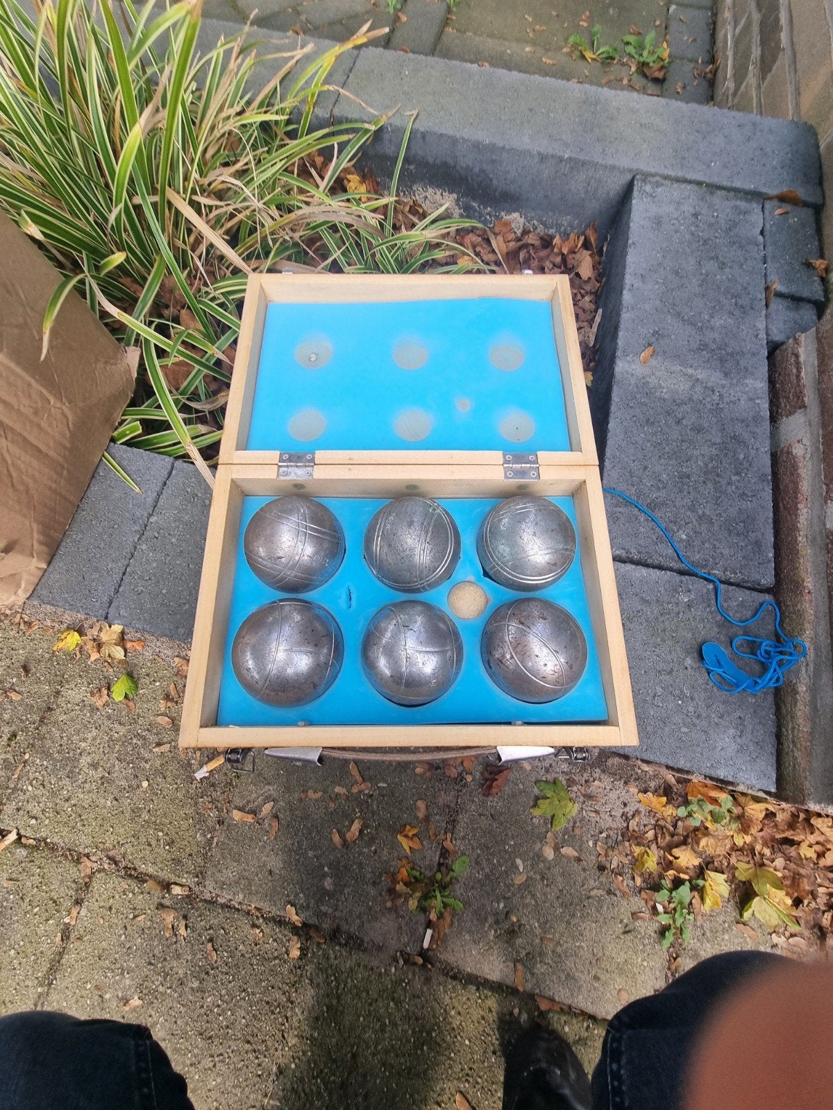 Petanque set in houten kist, Sport en Fitness, Ophalen, Gebruikt