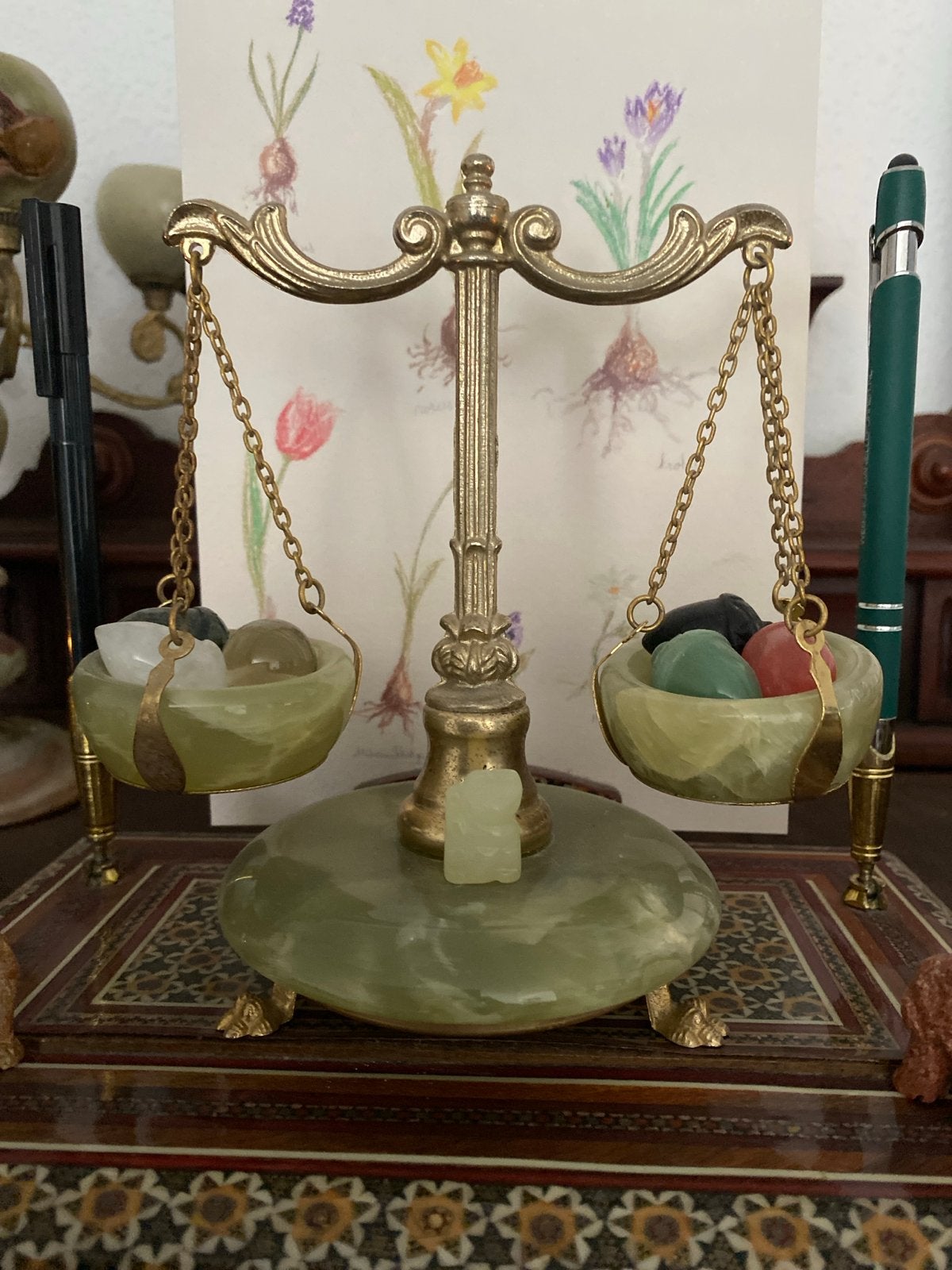 Onyx messing weegschaal met leeuwenpoten, Ophalen of Verzenden
