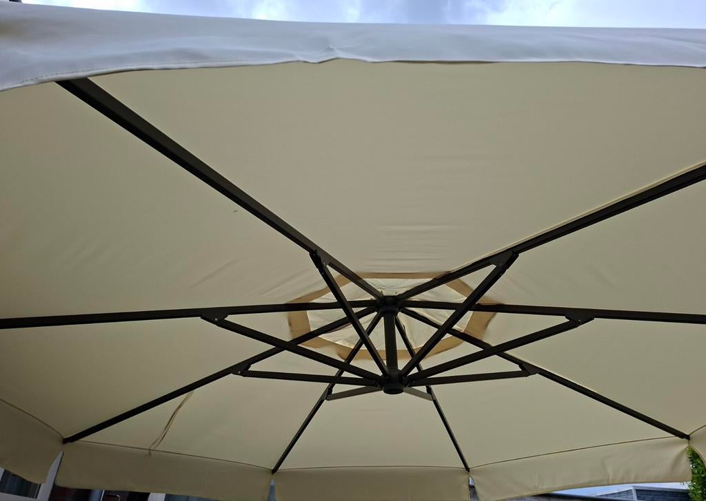 Easy Sun Garden Zweefparasol Antraciet met Nieuw Beige Doek, Ophalen of Verzenden, Gebruikt, 3 tot 4 meter, Zweefparasol
