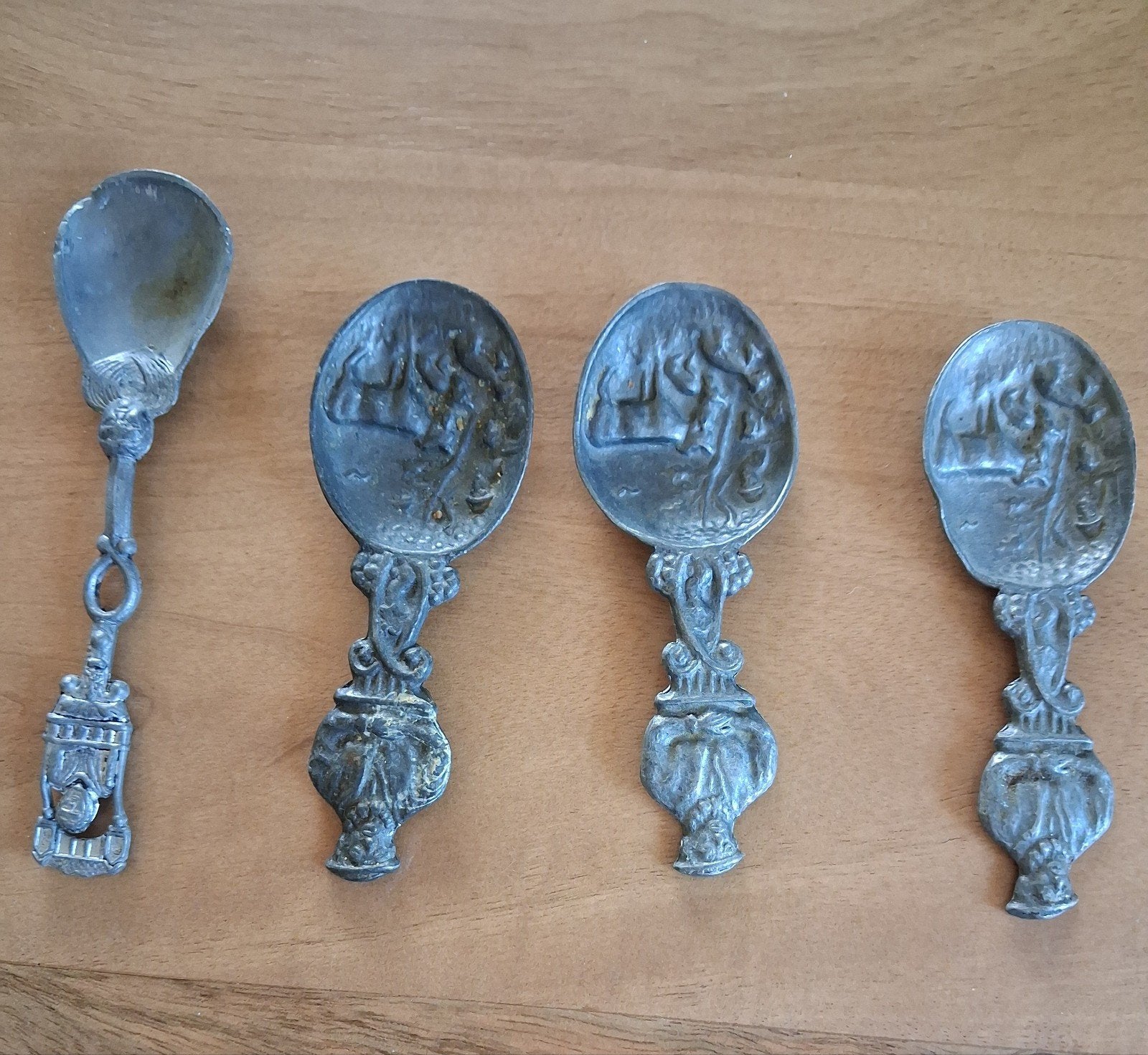 Set van 4 tinnen lepels, Ophalen of Verzenden