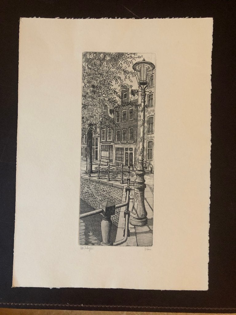 Het Linker Bruggetje Almelo, ets van Michiel Schrijver, Architectuur, Ophalen of Verzenden, Genummerd, 1950 - 1999