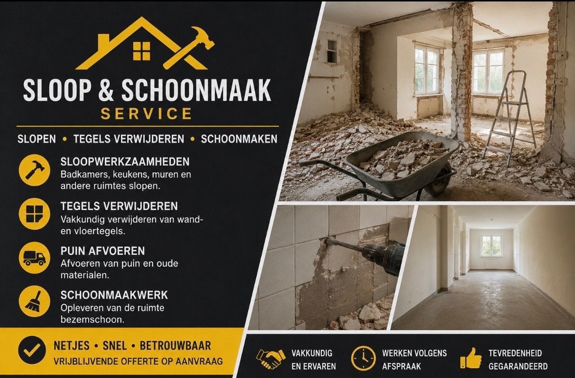 Sloopwerk • Tegels Verwijderen • Schoonmaak, Sloopwerk binnen