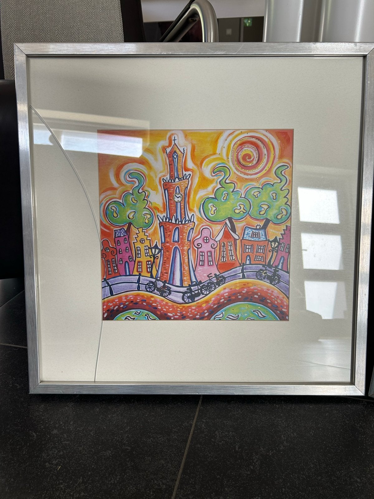 Stadsgezicht Utrecht Dag & Nacht van 1001Kleuren, Ophalen, Papier/karton, Achter glas, Stadsgezicht