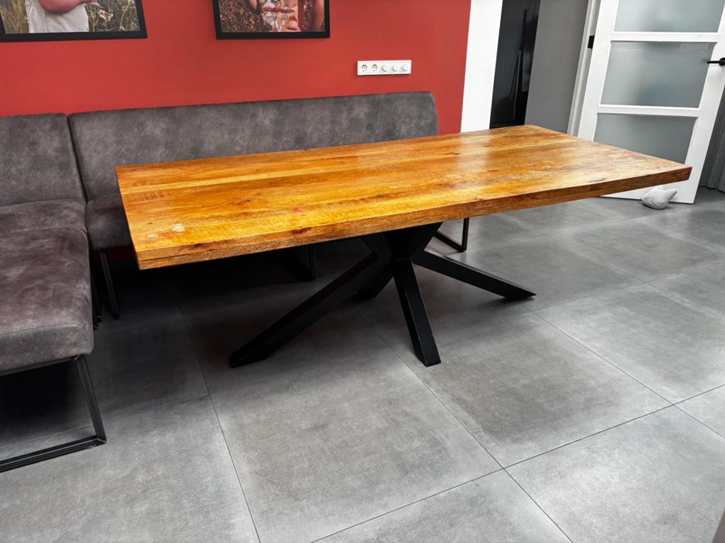 Eettafel mangohout 220x100, 200 cm of meer, Zo goed als nieuw, Rechthoekig, 50 tot 100 cm