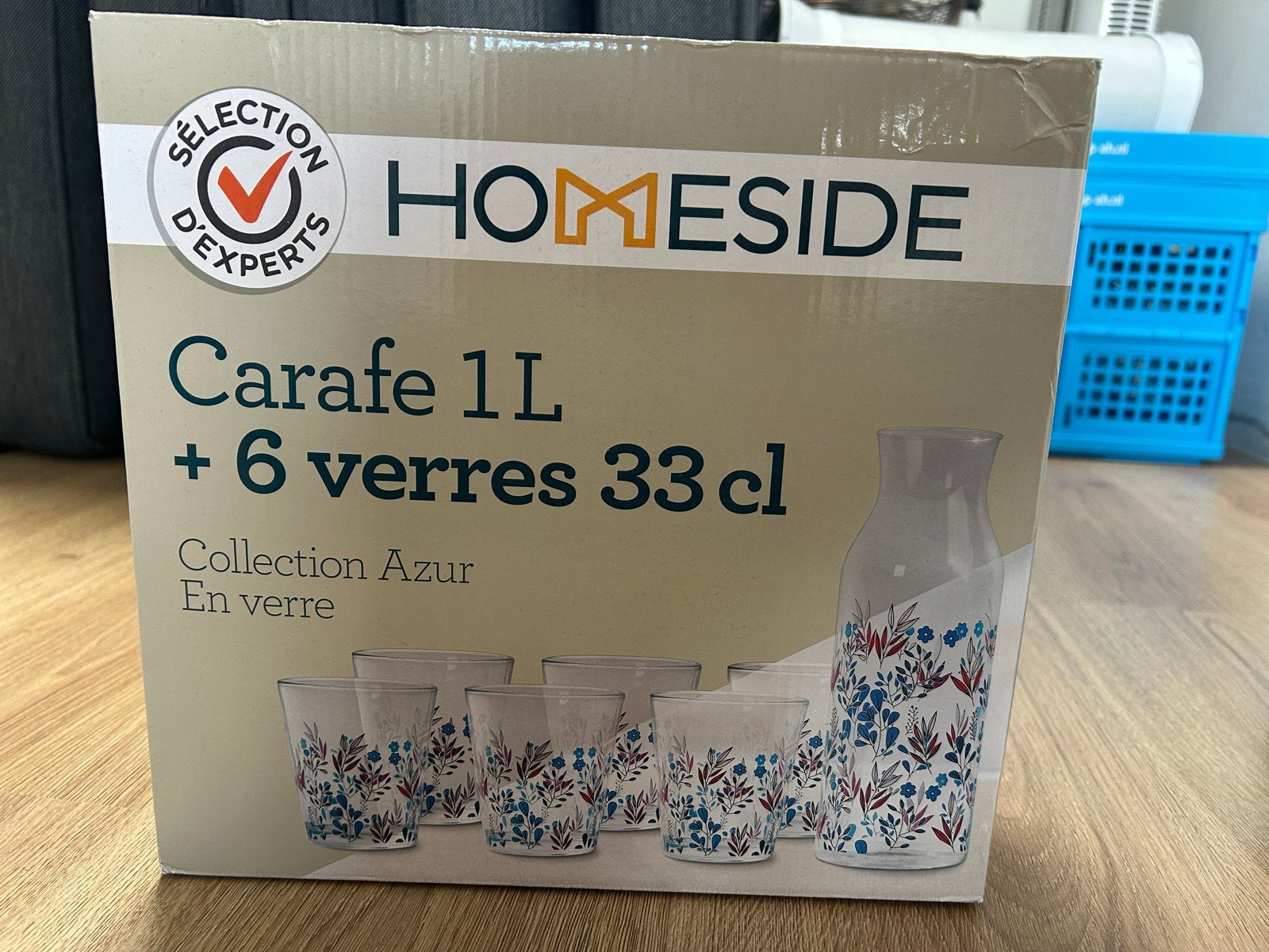 Homeside Azur Karaf 1L met 6 Glazen 33cl, Kan, Overige merken, Nieuw, Ophalen of Verzenden