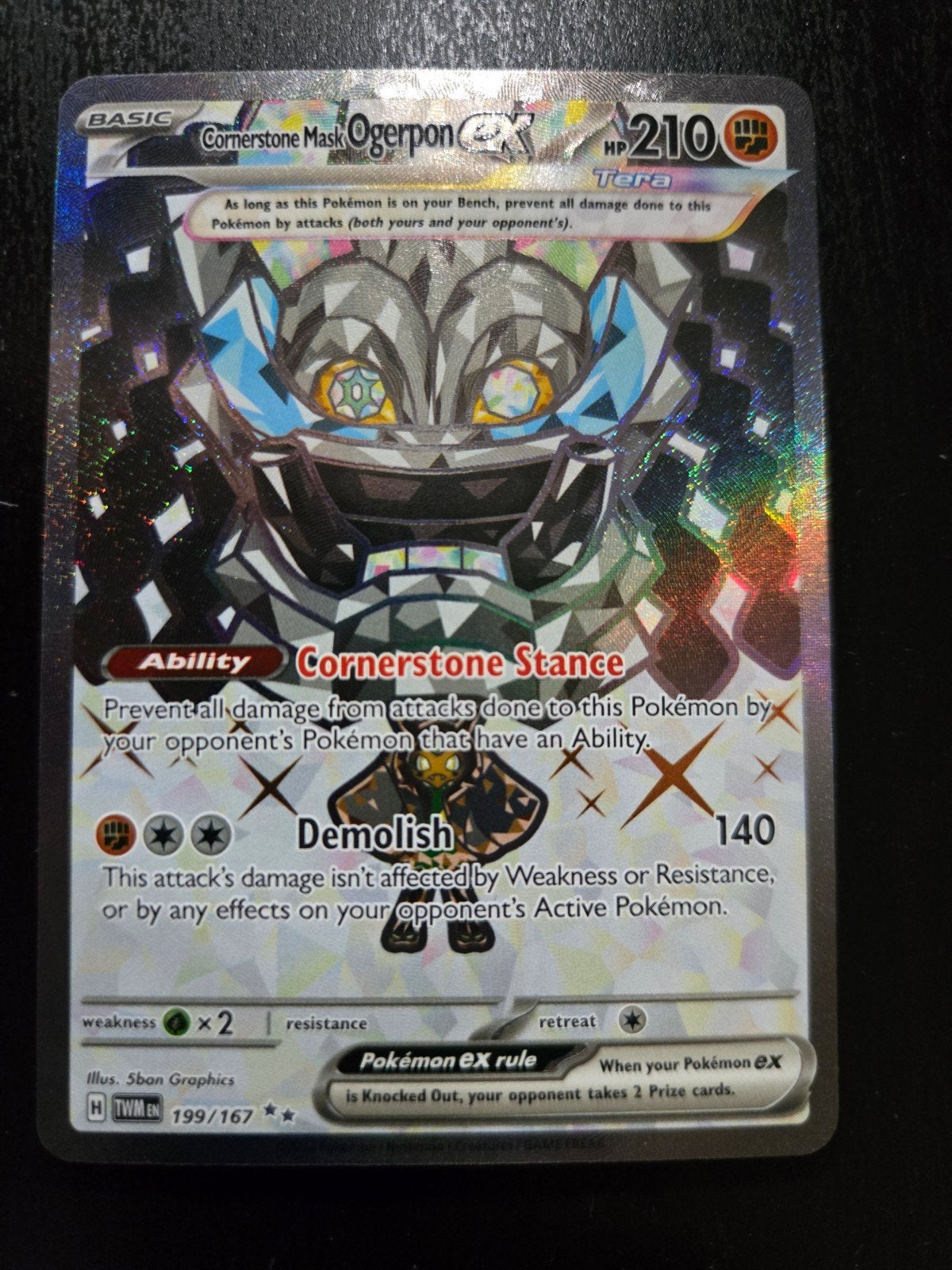 Cornerstone Mask Ogerpon ex 199/167 Tera Pokémon kaart, Verzenden, Zo goed als nieuw, Losse kaart