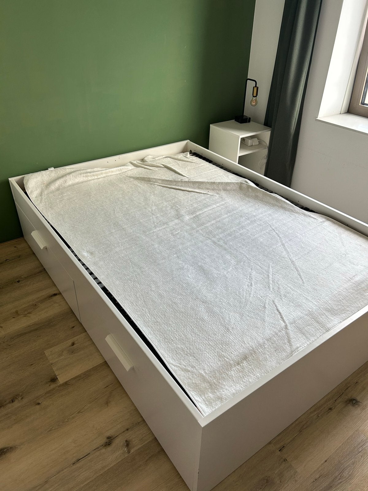 IKEA BRIMNES bed 140x200 met 4 lades en lattenbodem, Ophalen, Gebruikt, Wit, Tweepersoons
