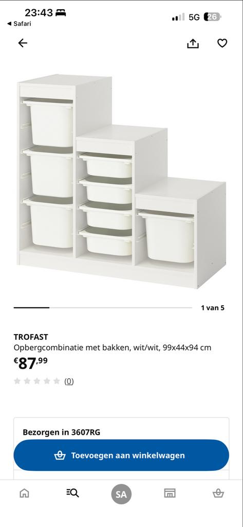 IKEA TROFAST opbergcombinatie, zonder bakken, wit, Ophalen, Gebruikt, 5 laden of meer, Minder dan 100 cm
