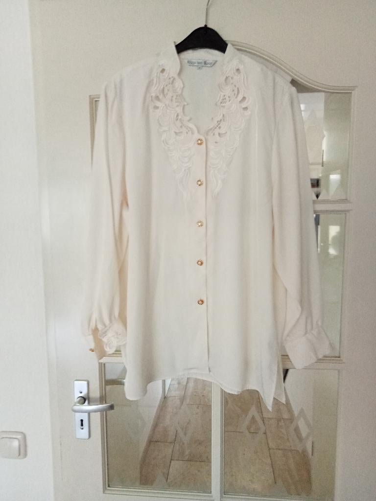 KAST OPRUIMING: exclusieve vintage creme blouse maat 48, Ophalen of Verzenden, Nieuw, Maat 46/48 (XL) of groter, Beige