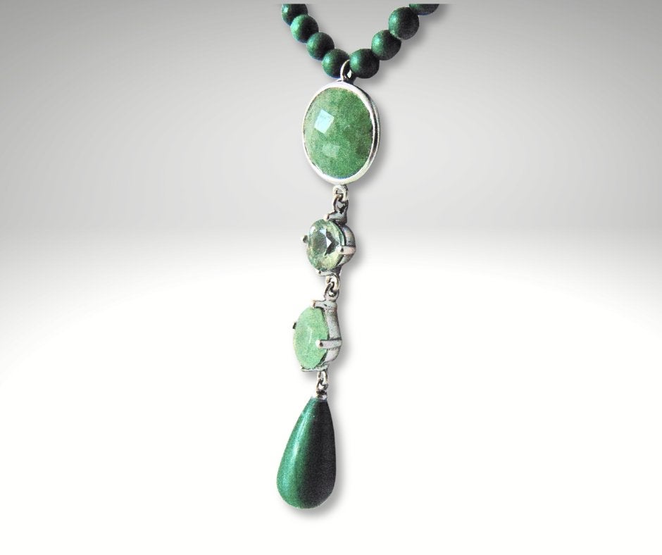 Prachtige 925 zilver JADE en MALACHIET ketting!, Verzenden, Zo goed als nieuw, X, Groen