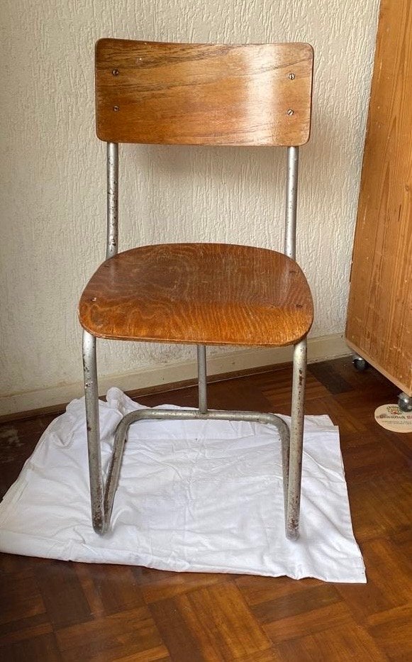 Vintage stoelen met metalen frame - 2 stuks, Huis en Inrichting, Gebruikt, Twee, Bruin, Ophalen of Verzenden