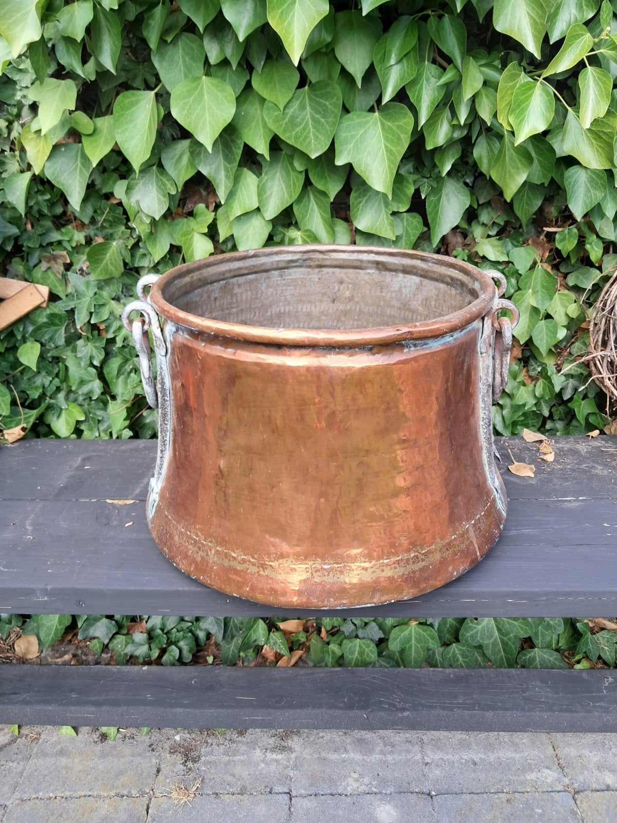 mooie antieke rood koperen ketel pot houtbak, Antiek en Kunst, Ophalen, Koper