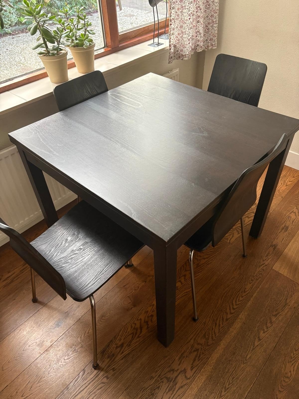 Eettafel met 5 stoelen  Ikea Gilbert zwart/bruin, Ophalen, Gebruikt, Rechthoekig, 50 tot 100 cm