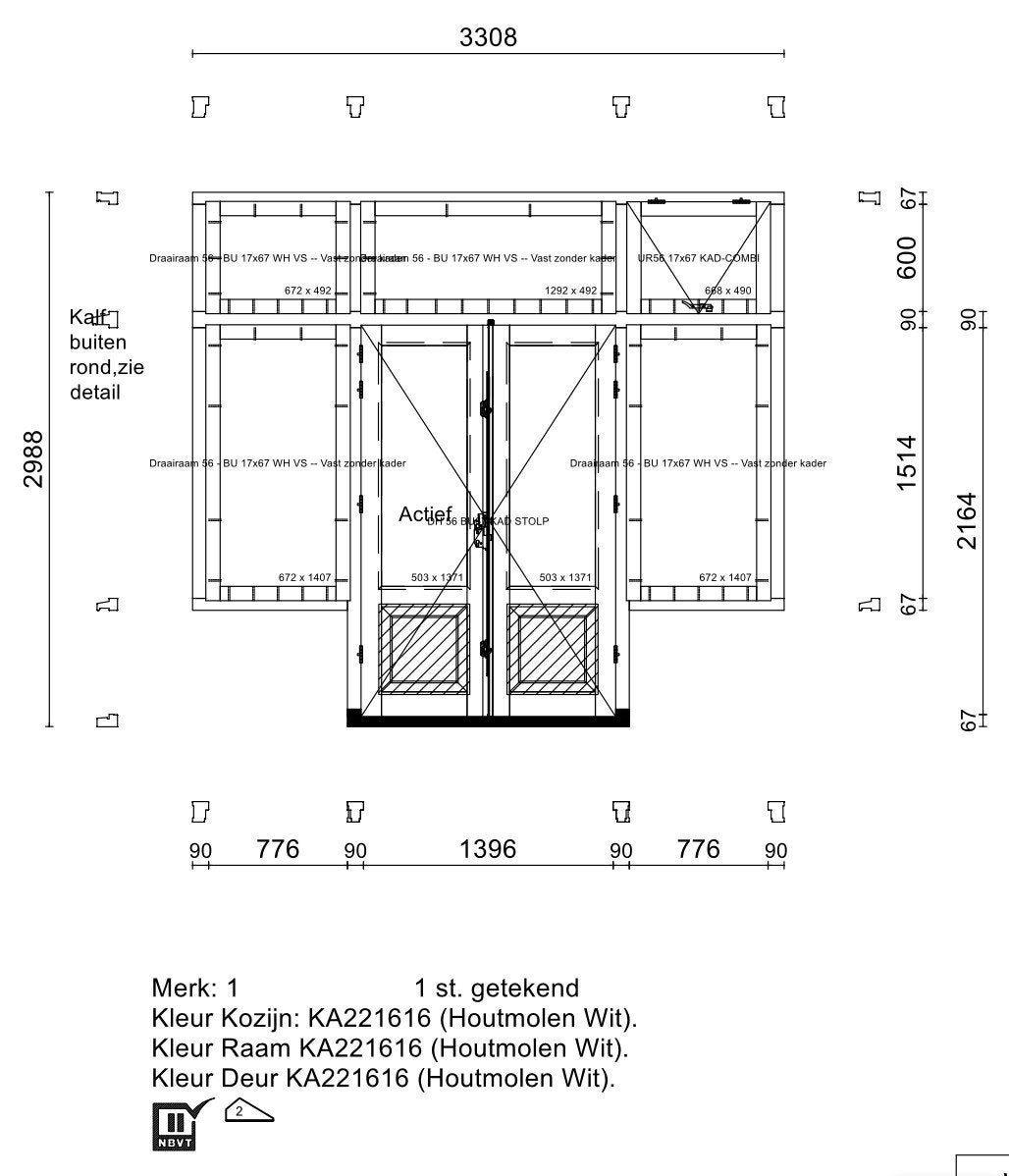 Kozijn met dubbele tuindeuren en zijlichten bovenlicht, Deurkozijn, 225 cm of meer, Nieuw, Ophalen of Verzenden