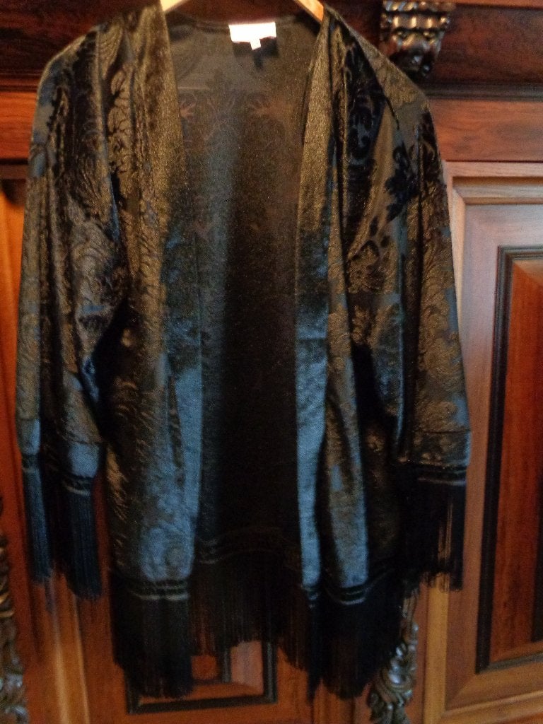 vintage vest zwart doorzichtig fluweel met franjes, Ophalen of Verzenden, Zo goed als nieuw, Zwart