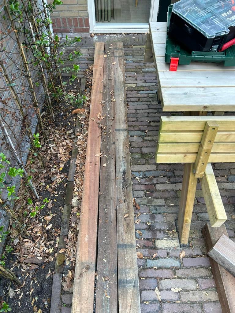 Hardhouten palen 10x10x250 cm, Tuin en Terras, Terrasdelen en Vlonders, Ophalen, Zo goed als nieuw, Hout