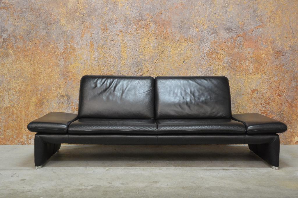 IZGS zwarte leren Framati design bank verstelbare armleuning, Framati, 150 tot 200 cm, Tweepersoons, 75 tot 100 cm