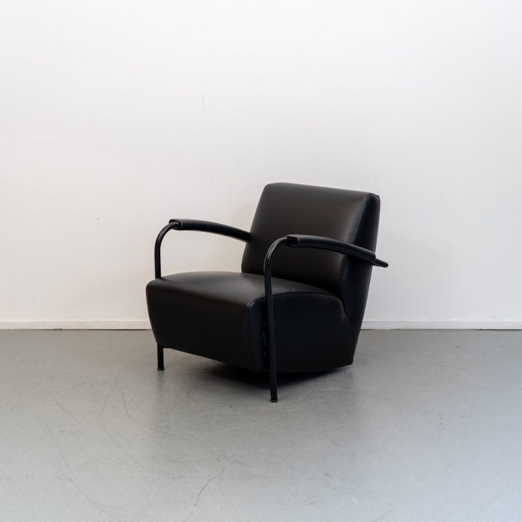 Leolux Scylla Laag Fauteuil Zwart Leer - Zwart, Huis en Inrichting, Leolux, Zo goed als nieuw, Niet ingevuld, Niet ingevuld
