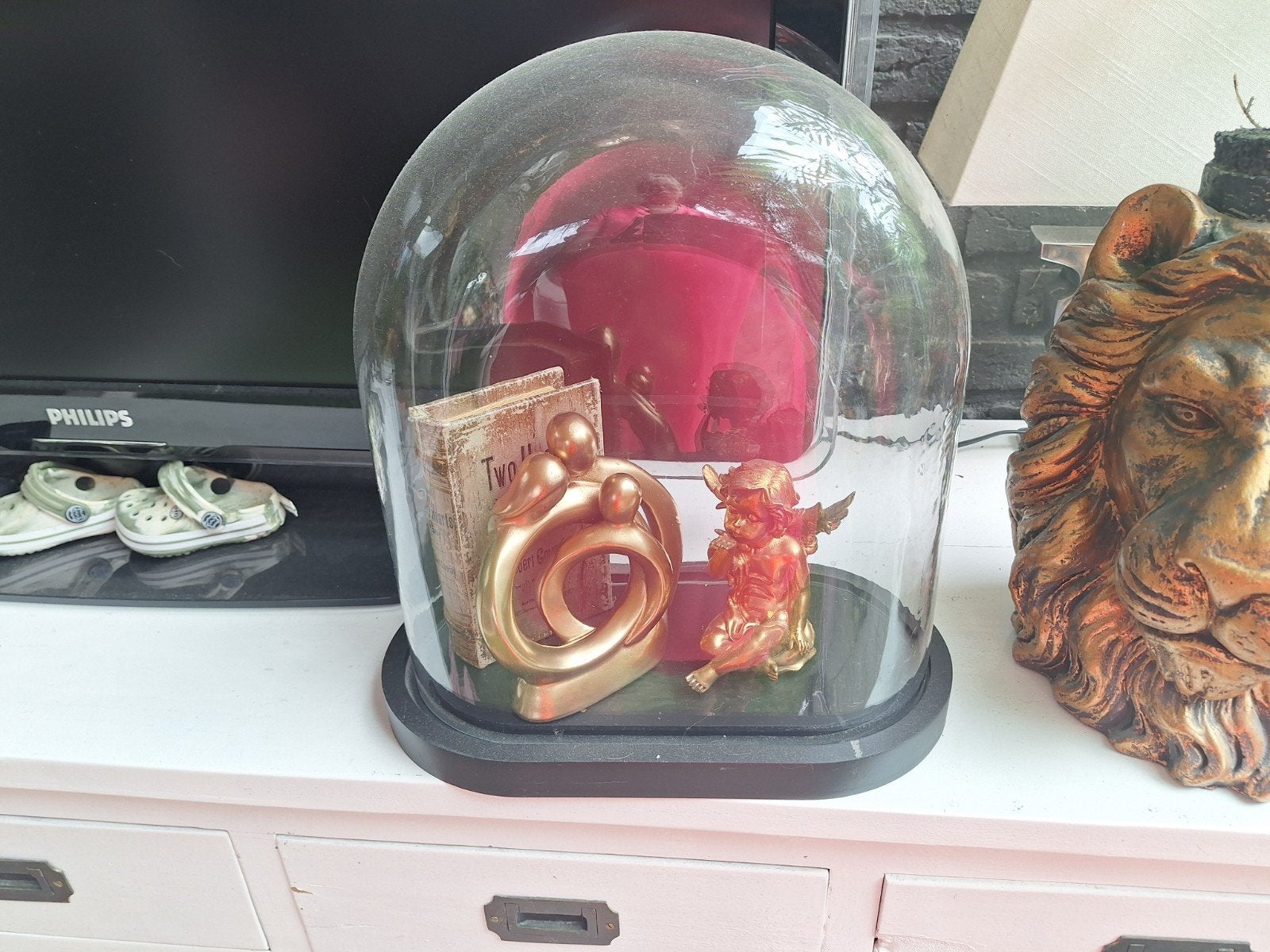 Mooie ovale stolp met decoratie, Glas, Ophalen, Gebruikt, Met plateau