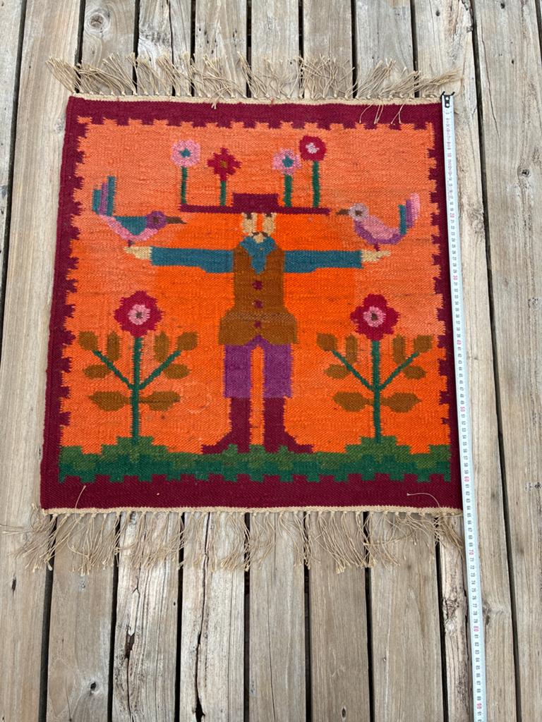 Handgeweven Tapijt – Folk Art Stijl – Kleurrijk, Ophalen, Gebruikt, Rechthoekig, 50 tot 100 cm