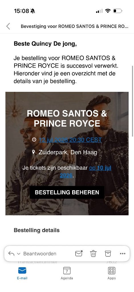2 Tickets romeo santos en prince royce 12 juli, Twee personen, Juli