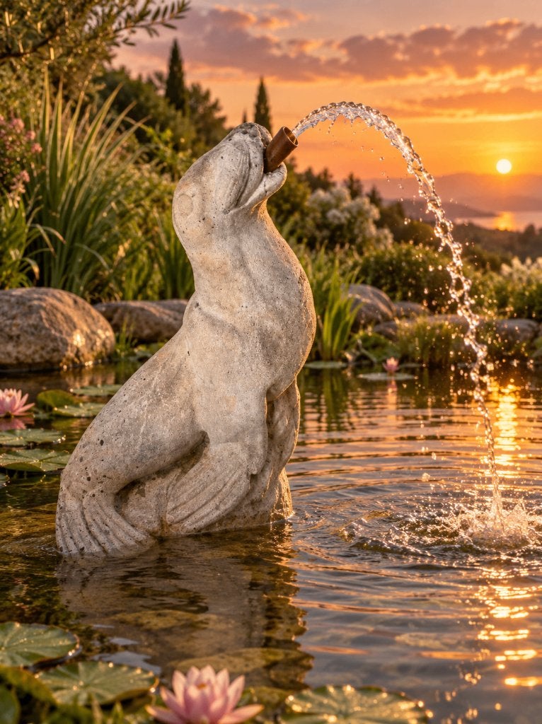 Zeehond fontein voor in uw tuin waterfontein vijver, Ophalen, Zo goed als nieuw, Beton, Fontein