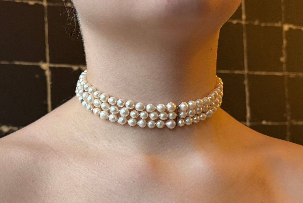Parel ketting 18k gouden slot fraai dame meisje diamant luxe
