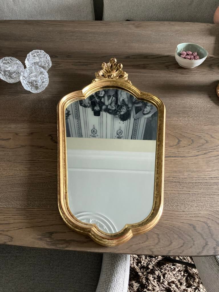Vintage Deknudt spiegel met bladgoud, Antiek en Kunst, Ophalen of Verzenden, Overige vormen, Minder dan 50 cm, Minder dan 100 cm