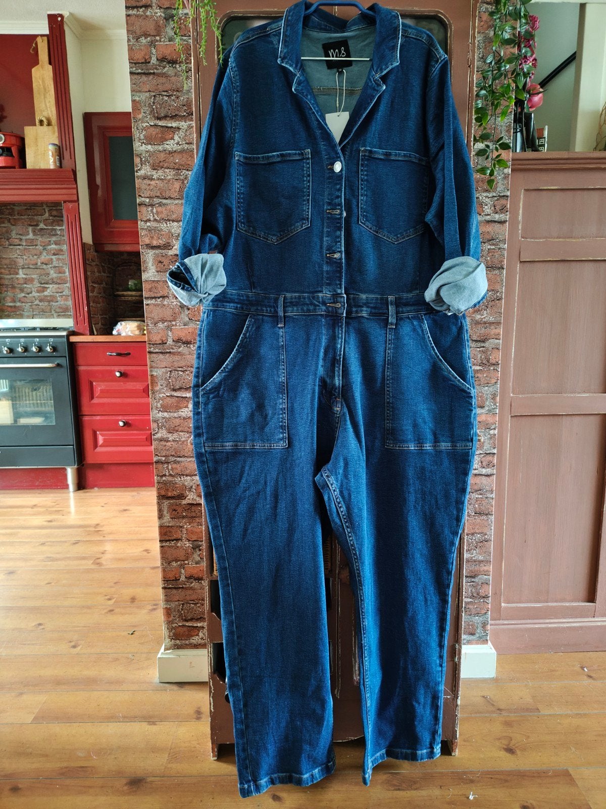 spijker jumpsuit maat 48 50 stretch, Ophalen of Verzenden, Nieuw, Maat 46/48 (XL) of groter, Blauw