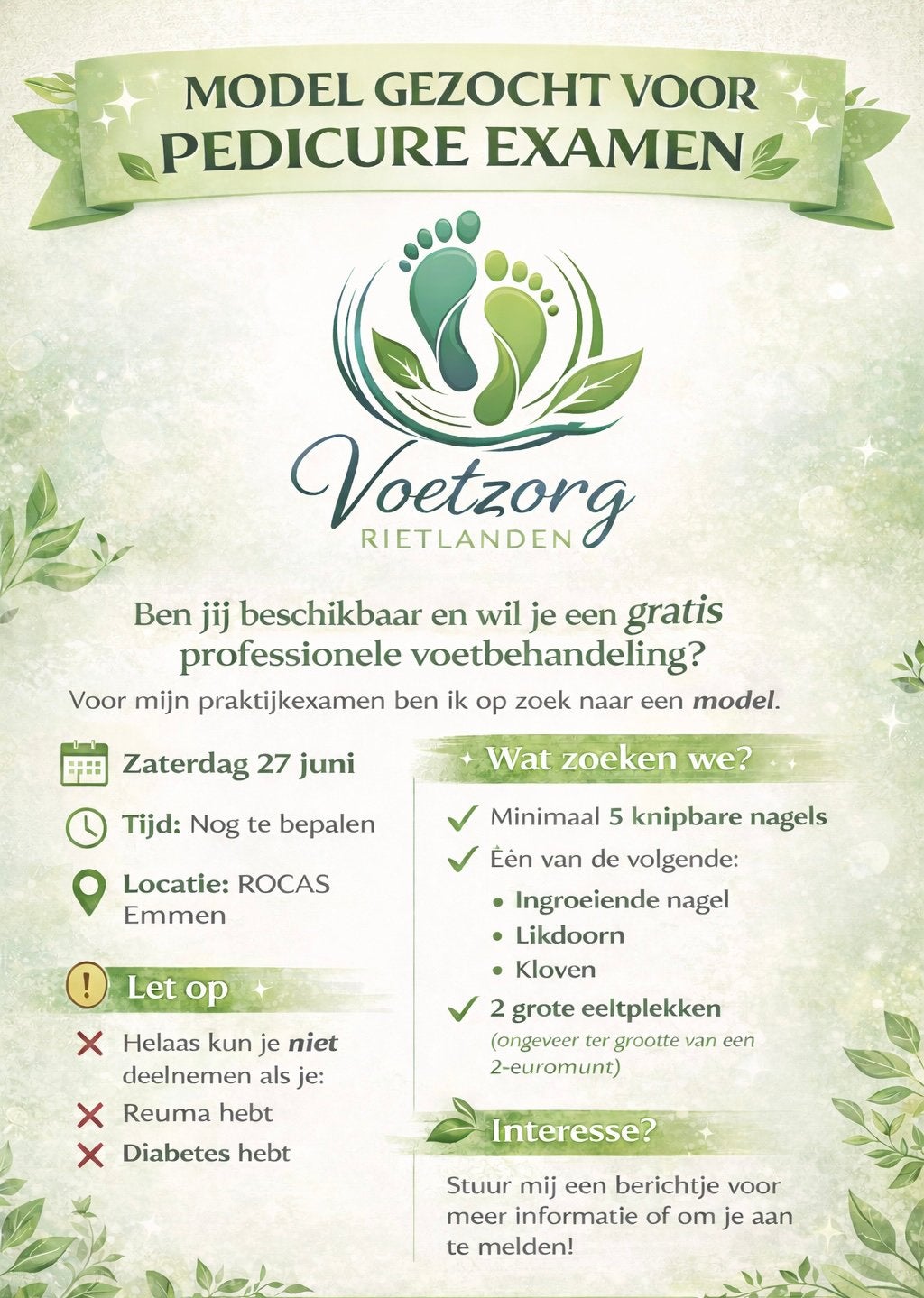 Examen model pedicure gezocht, Ophalen, Nieuw, Overige typen