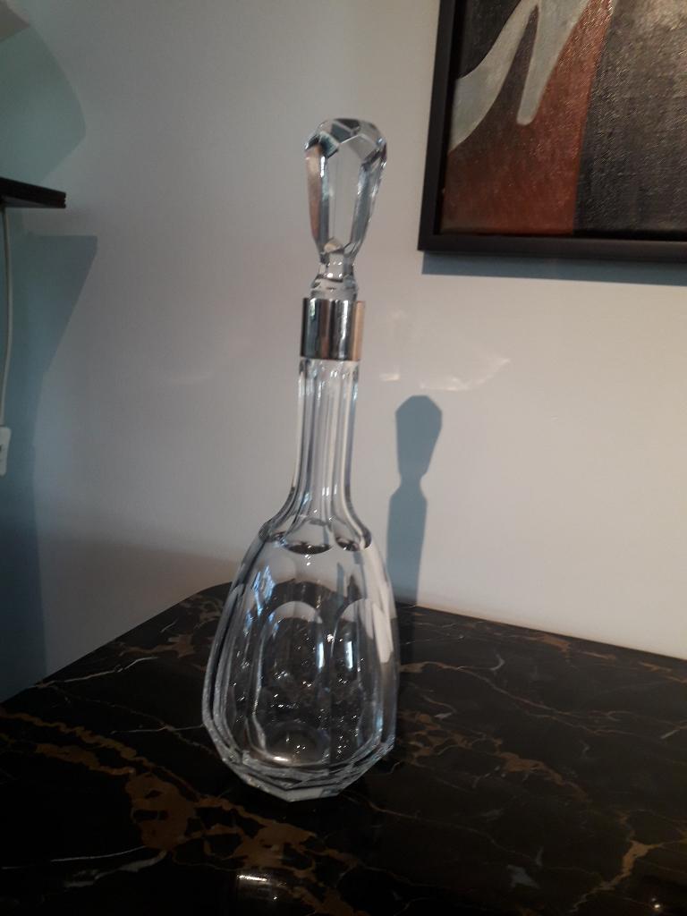 ANTIEK KRISTALLEN KARAF met ZILVER hoog 38 cm in PERFECTE ST, Ophalen of Verzenden, Zilver