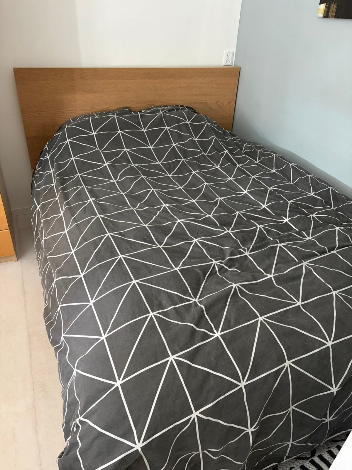 Malm licht eiken bed 140cm, Ophalen, Gebruikt, Bruin, Tweepersoons