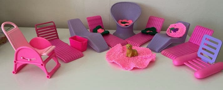 Vintage Barbie meubelset - Stoelen, poppenhuis!, Verzamelen, Ophalen of Verzenden, Gebruikt, Accessoires