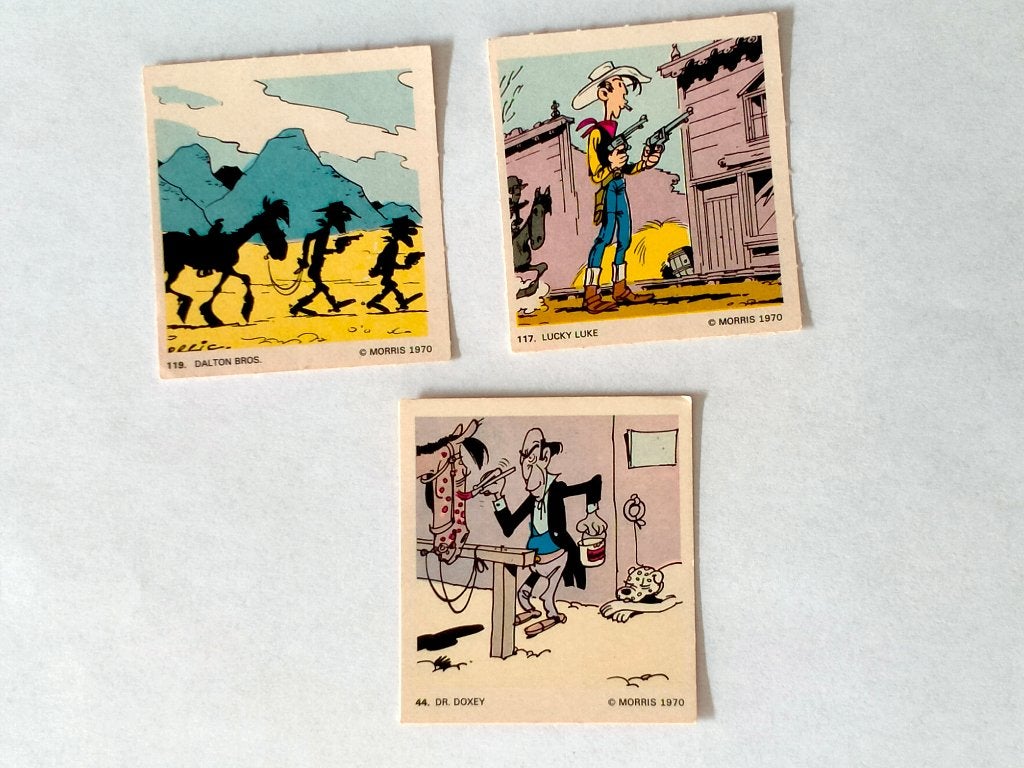 Lucky Luke Monty 1970 vintage plaatjes kaartjes RARE, Verzamelen, Verzenden, Overige figuren, Gebruikt, Overige typen