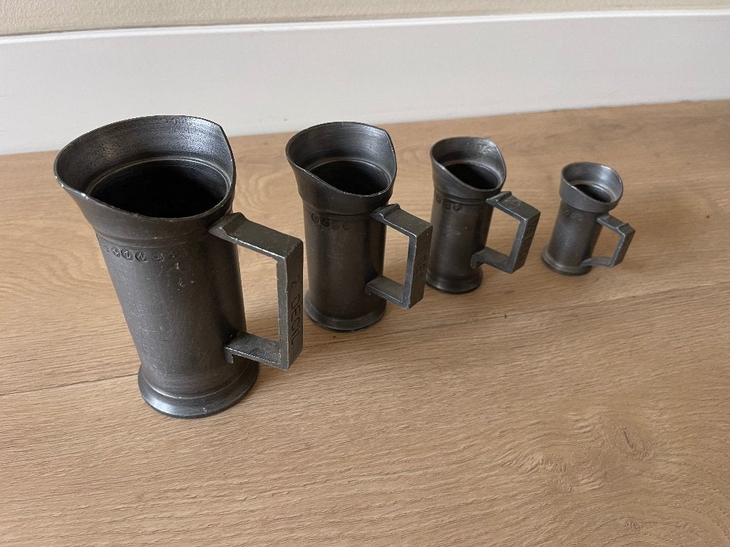 4 tinnen maat kannen, Ophalen of Verzenden