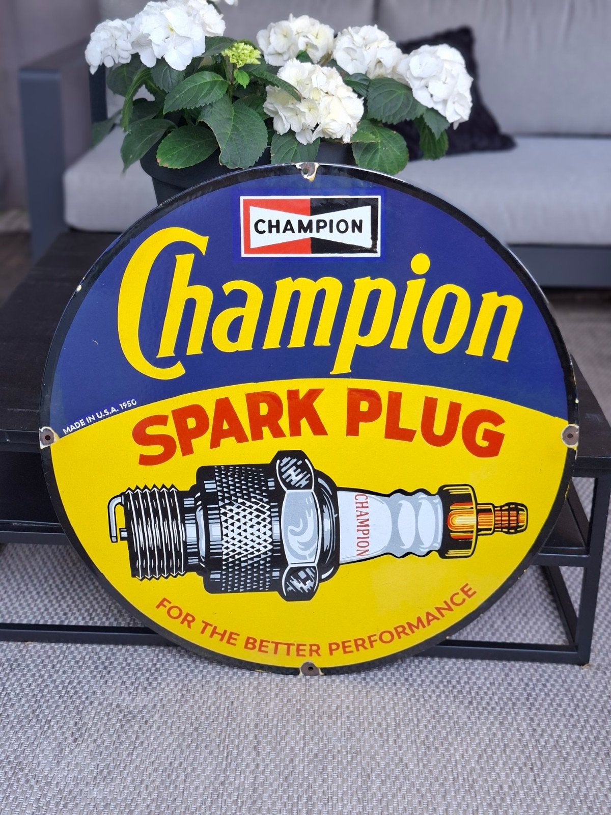champion sparkplugs emaille reclamebord, Verzamelen, Merken en Reclamevoorwerpen, Ophalen of Verzenden, Gebruikt, Reclamebord