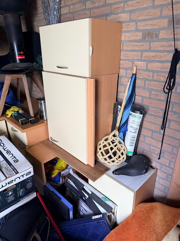 Keukenblok met boven- en onderkastjes, 200,-, Ophalen, Gebruikt, 200 cm of meer, Crème