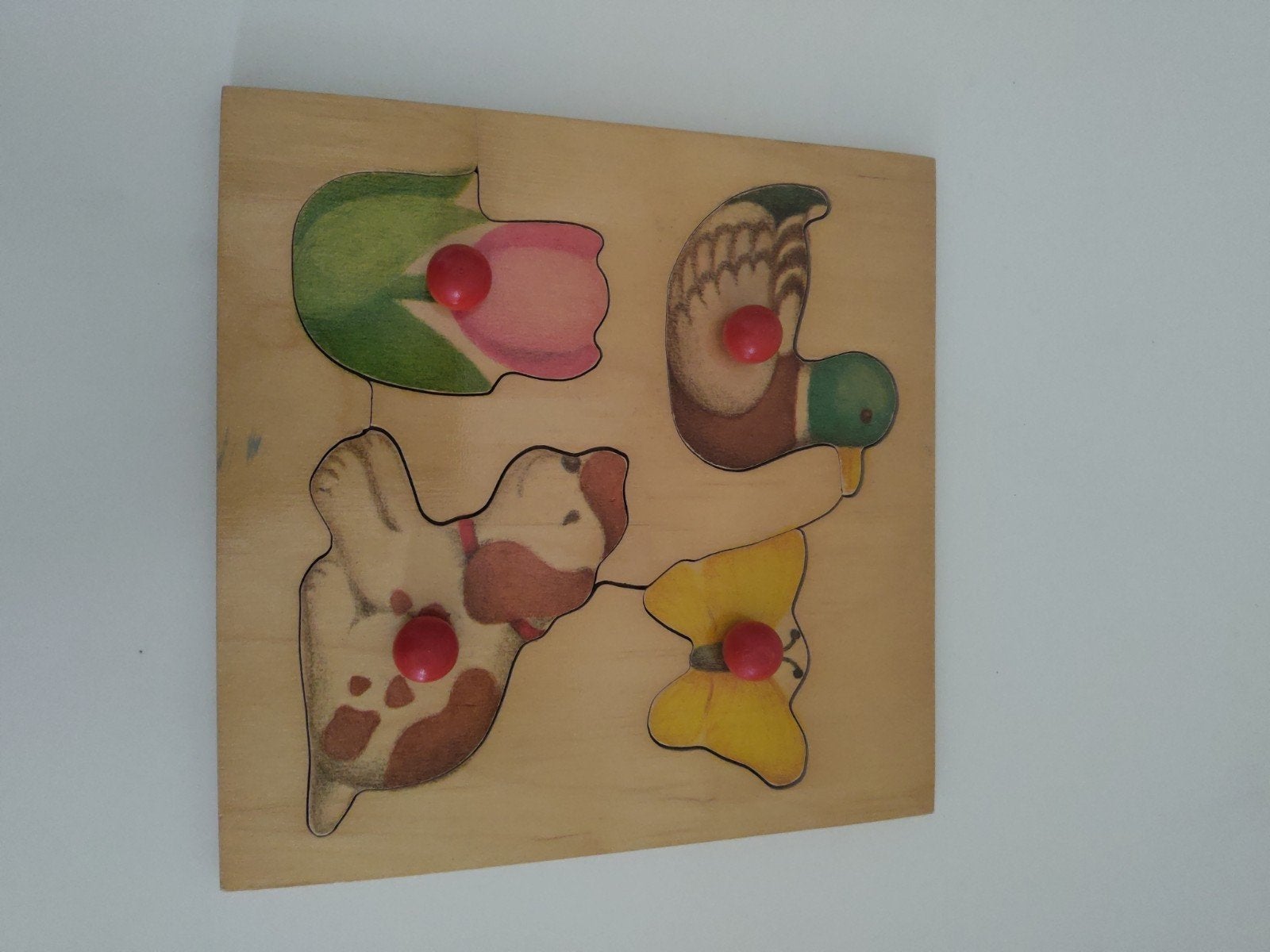 Houten dierenpuzzel met knoppen - Gebruikt, 2 tot 4 jaar, Gebruikt, Ophalen of Verzenden, Van hout